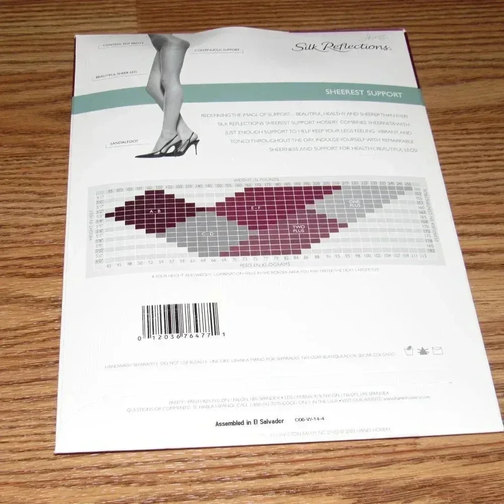 HANES Silk Reflections Control Top Sheerest Support Barely Black Pantyhose Sz EF - Picture 2 of 2